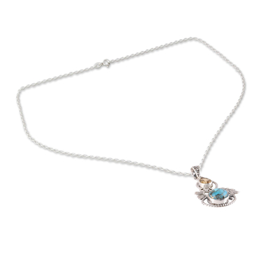 Citrine pendant necklace, 'Delightful Garden' - Leaf Motif Citrine and Composite Turquoise Pendant Necklace