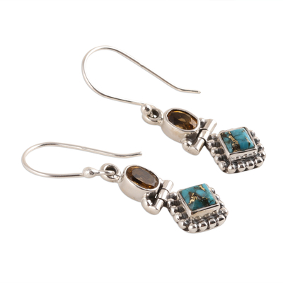 Citrine and composite turquoise dangle earrings, 'Sunny Delight' - Citrine and Composite Turquoise Dangle Earrings from India