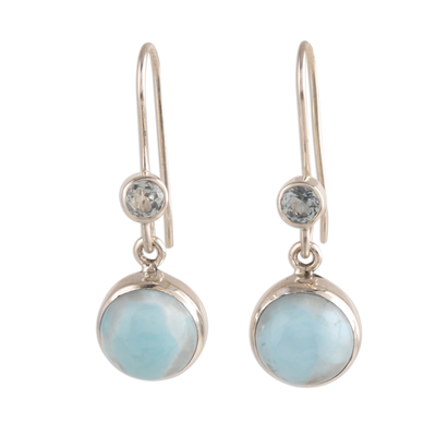 Larimar and blue topaz dangle earrings, 'Blue Flair' - Lapis Lazuli and Blue Topaz Dangle Earrings from India