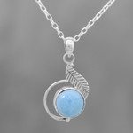 Larimar pendant necklace, 'Charismatic Leaf' - Leaf-Themed Larimar Pendant Necklace from India