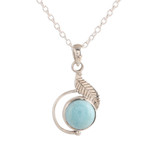 Larimar pendant necklace, 'Charismatic Leaf' - Leaf-Themed Larimar Pendant Necklace from India
