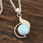 Larimar pendant necklace, 'Charismatic Leaf' - Leaf-Themed Larimar Pendant Necklace from India