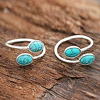 Composite turquoise toe rings, 'Dainty Ovals'