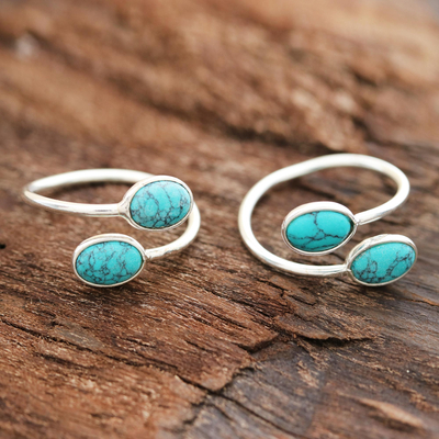 Composite turquoise toe rings, 'Dainty Ovals' - Oval Composite Turquoise Toe Rings from india