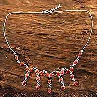 Carnelian waterfall necklace, 'Luxurious Luster' - Carnelian Waterfall Necklace from India