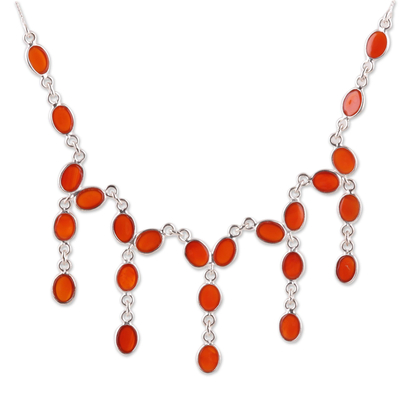 Carnelian waterfall necklace, 'Luxurious Luster' - Carnelian Waterfall Necklace from India