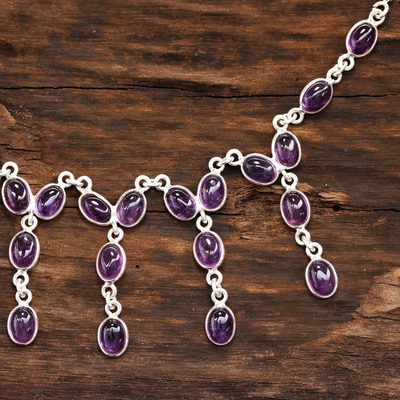 Amethyst waterfall necklace, 'Luxurious Luster' - Purple Amethyst Waterfall Necklace from India