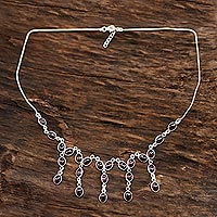 Garnet waterfall necklace, 'Luxurious Luster' - Natural Garnet Waterfall Necklace from India