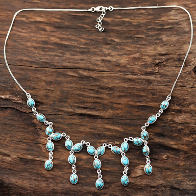 Composite turquoise waterfall necklace, 'Lustrous Glow' - Composite Turquoise Waterfall Necklace from India