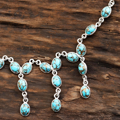 Composite turquoise waterfall necklace, 'Lustrous Glow' - Composite Turquoise Waterfall Necklace from India
