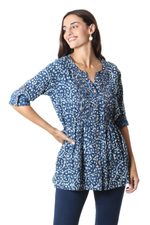 Block-printed cotton tunic, 'Indigo Jungle' - Vine Motif Block-Printed Cotton Tunic in Indigo from India