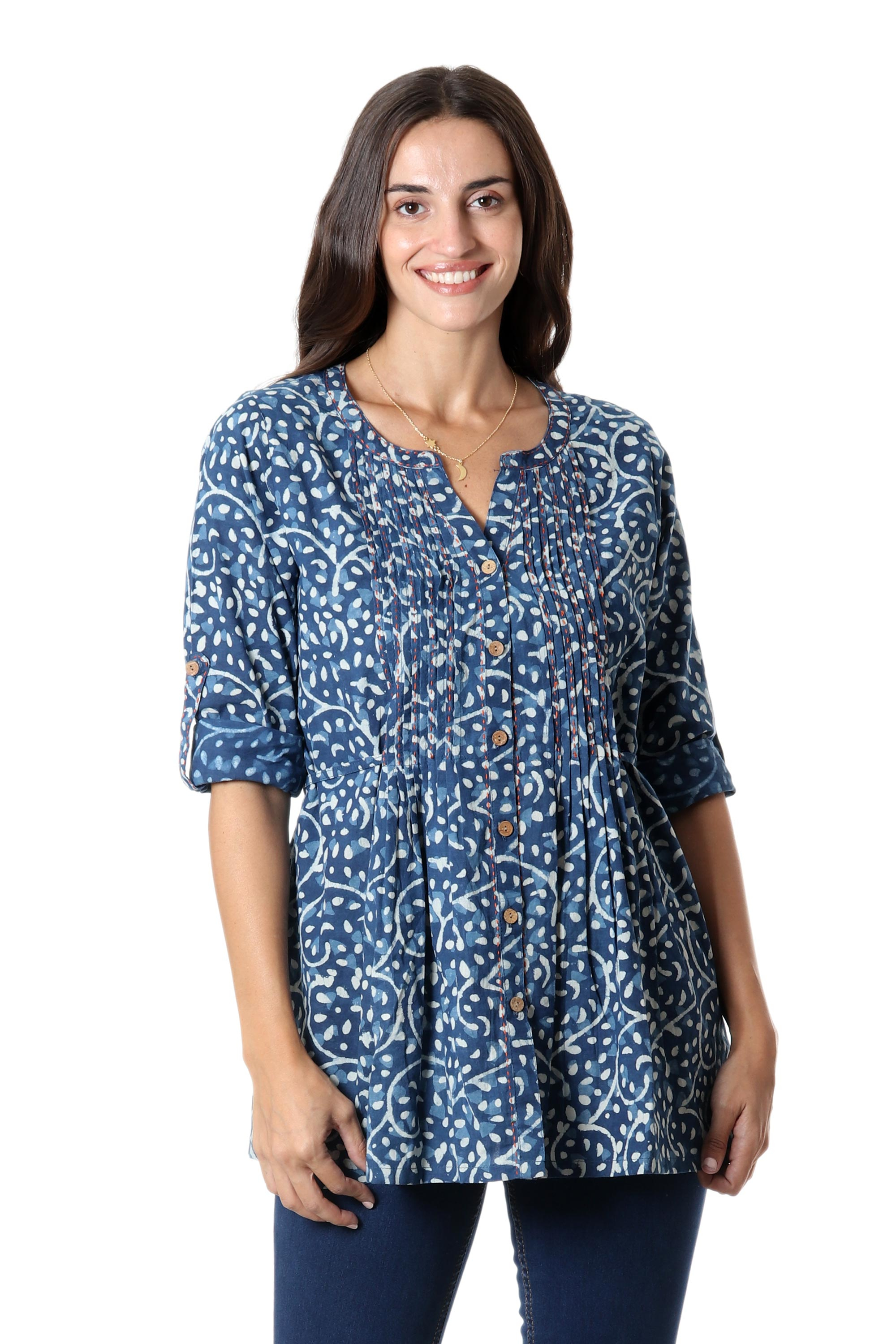 UNICEF Market | Vine Motif Block-Printed Cotton Tunic in Indigo from ...