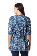 Block-printed cotton tunic, 'Indigo Jungle' - Vine Motif Block-Printed Cotton Tunic in Indigo from India
