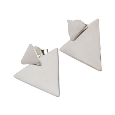 Sterling silver dangle earrings, 'Shiny Triangles' - Triangular Sterling Silver Dangle Earrings from India