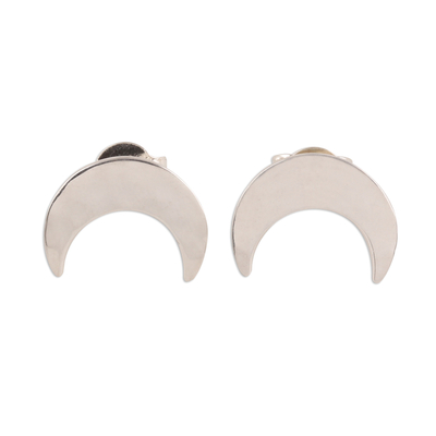 Sterling silver button earrings, 'Beautiful Crescents' - Crescent-Shaped Sterling Silver Button Earrings from India