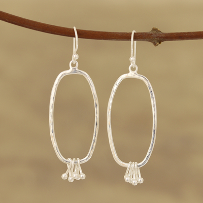 Sterling silver dangle earrings, 'Elliptical Delight' - Modern Elliptical Sterling Silver Dangle Earrings from India