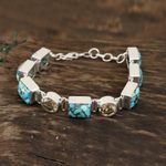 Citrine link bracelet, 'Connected' - Citrine and Composite Turquoise Link Bracelet from India