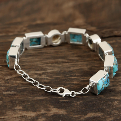 Citrine link bracelet, 'Connected' - Citrine and Composite Turquoise Link Bracelet from India
