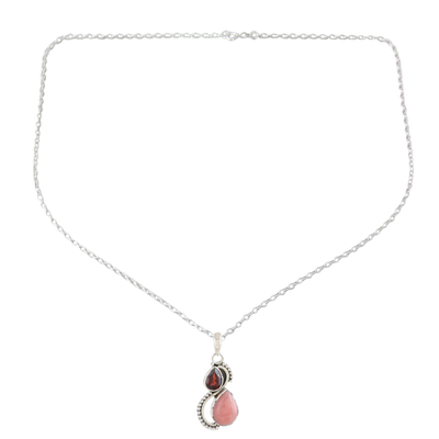 Halskette mit Granat- und Opalanhänger - Granat- und Opal-Tropfen-Anhänger-Halskette aus Indien