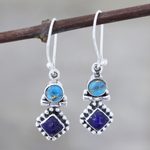 Lapis lazuli dangle earrings, 'Enchanting Duo' - Lapis Lazuli and Composite Turquoise Dangle Earrings
