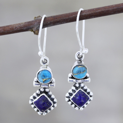 Pendientes colgantes de lapislázuli - Pendientes colgantes de lapislázuli y turquesa compuestas