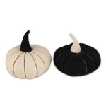 Wool felt decorative accents, 'Elegant Pumpkins' (pair) - Black and Ivory Pumpkin Decorative Accents from India (Pair)