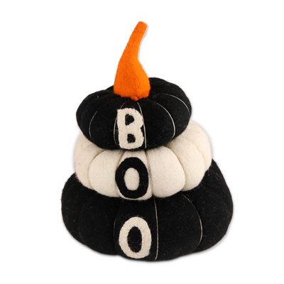 Wool felt decorative accent, 'Boo' - Halloween-Themed Wool Felt Pumpkin Decorative Accent