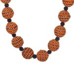 Wool felt garland, 'Harvest Dazzle' - Orange and Black Bead Rhinestone Accented Garland from India