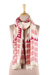 Block-printed silk scarf, 'Fuchsia Blossoms' - Fuchsia and Ivory Floral Silk Wrap Scarf from India