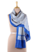 Block-printed silk scarf, 'Starry Fascination' - Geometric Lapis and Ivory Silk Wrap Scarf from India