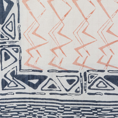 Block-printed silk scarf, 'Modern Beauty' - Block-Printed Geometric Silk Wrap Scarf from India