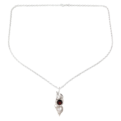 Leafy Garnet and Cultured Pearl Pendant Necklace from India - Misty ...