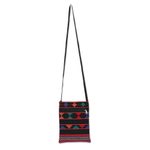 Cotton sling bag, 'Geometric Pattu' - Geometric Cotton Sling in Black and Multicolor from India