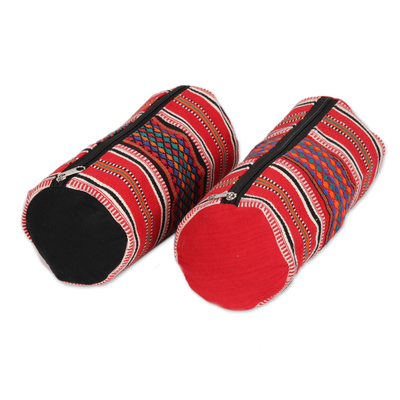 Cotton cosmetic bags, 'Desert Stripes' (pair) - Multicolored Striped Cotton Cosmetic Bags from India (Pair)