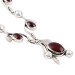 Garnet and cultured pearl pendant necklace, 'Enthralling Beauty' - Leaf Motif Garnet and Cultured Pearl Necklace from India