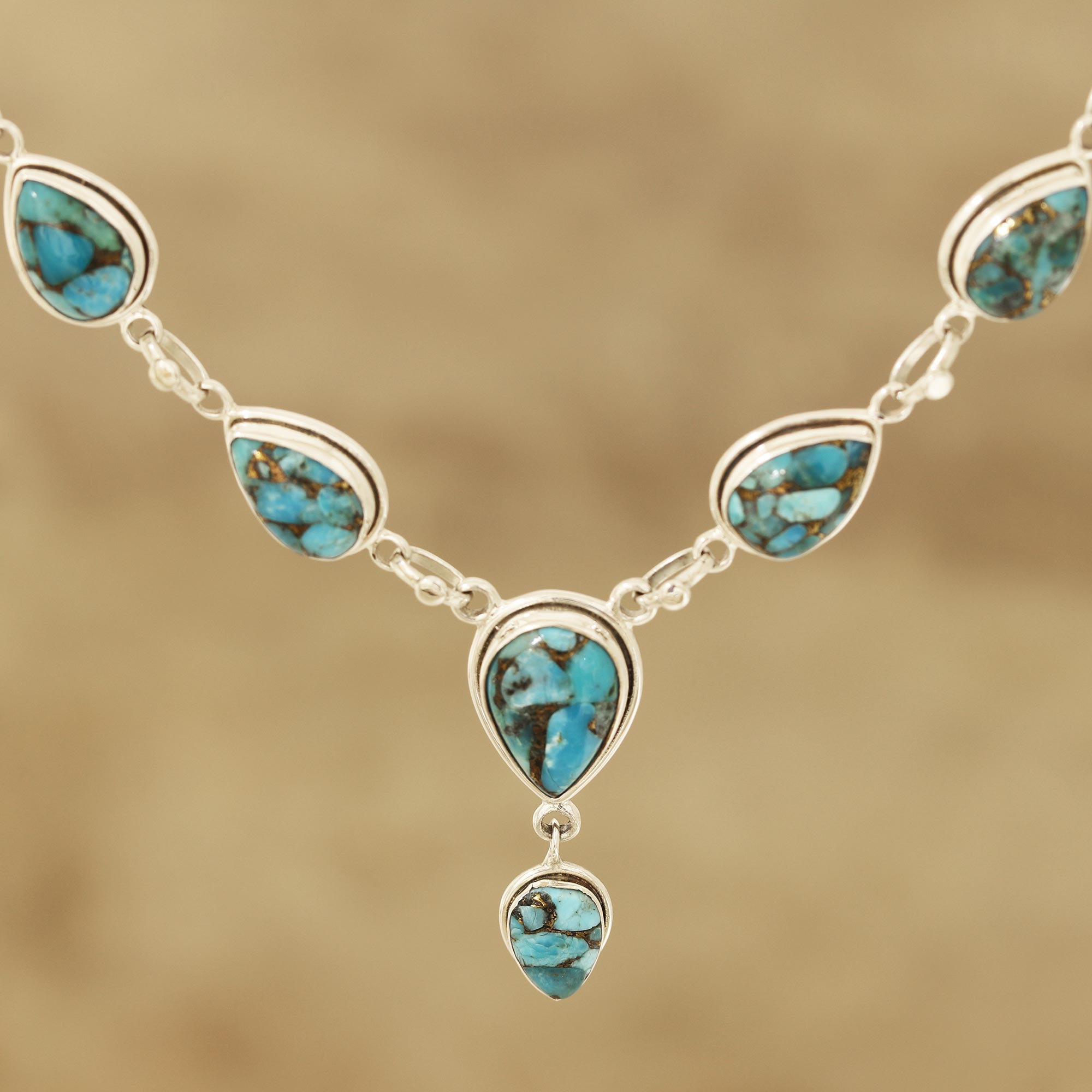 Composite Turquoise Y-Necklace from India - Aura of Beauty | NOVICA