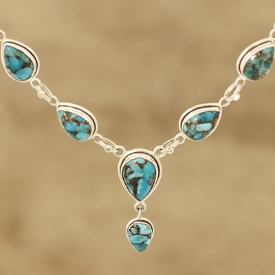 Composite turquoise Y-necklace, 'Aura of Beauty' - Composite Turquoise Y-Necklace from India