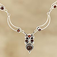 Natural Garnet Link Pendant Necklace from India,'Radiant Princess'