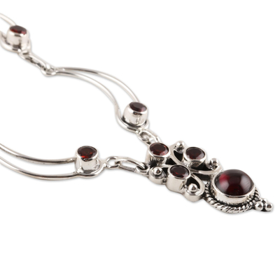 Garnet pendant necklace, 'Radiant Princess' - Natural Garnet Link Pendant Necklace from India