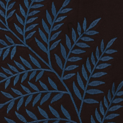 Bolso de hombro de algodón, 'Hermosa fronda en azul' - Bolso de hombro de algodón con motivo de fronda en azul y negro de la India
