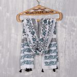 Block-printed cotton scarf, 'Bouquet Bliss' - Floral Block-Printed Cotton Wrap Scarf from India