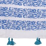 Block-printed cotton scarf, 'Pure Bouquet' - Turquoise and Lapis Floral Cotton Scarf from India