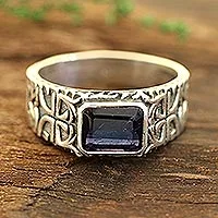 Men's single-stone ring, 'Majestic Strength' - Men's Iolite and Sterling Silver Single-Stone Ring