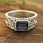 Men's single-stone ring, 'Majestic Strength' - Men's Iolite and Sterling Silver Single-Stone Ring