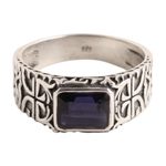 Men's single-stone ring, 'Majestic Strength' - Men's Iolite and Sterling Silver Single-Stone Ring