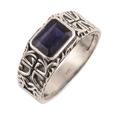 Men's single-stone ring, 'Majestic Strength' - Men's Iolite and Sterling Silver Single-Stone Ring