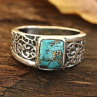 Men's Composite Turquoise Sterling Silver Band Ring,'Bold Vine'