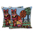 Chain stitch cotton cushion covers, 'Colorful Cat' (pair) - Embroidered Cushion Covers Depicting a Cat from India (Pair)