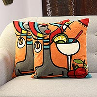 Embroidered cotton cushion covers, Margarita Time (pair)