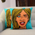 Embroidered cotton cushion covers, 'Wink' (pair) - Embroidered Cotton Cushion Covers of a Woman Winking (Pair)